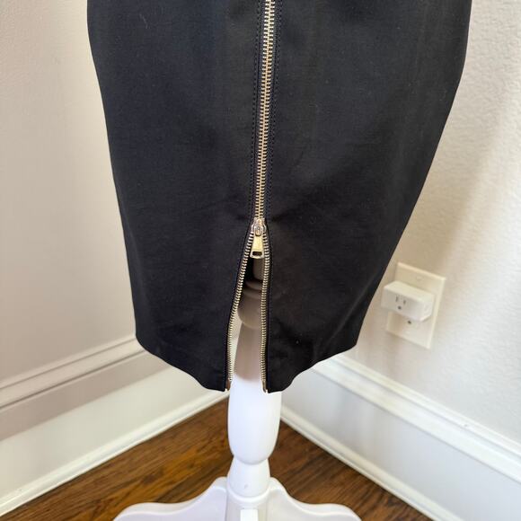 Bebe Black Deep V Sleeveless Mid Length Dress Sz 0 Double Zip Back Sexy Classic - Picture 4 of 6